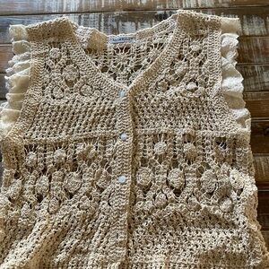 Anna & Romeo Crochet Button-Front Vest - Beige